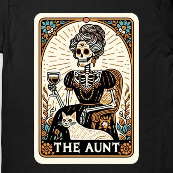 Gothic Tarot Card - The Aunt Skeleton And Cat T-shirt - Picture 3 of 3